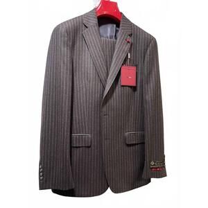 NEW TAILORED men’s pinstripe wool suit in brown flannel